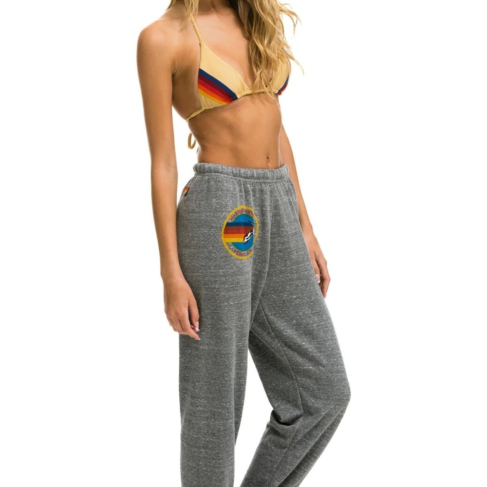 Aviator Nation Gray Track Pants with Rainbow Detail